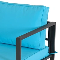 CorLiving Delia 4-Piece Rust Resistant Heavy-Duty Steel Frame Patio Conversation Set with Chairs and Loveseat with Cushions, and Coffee Table