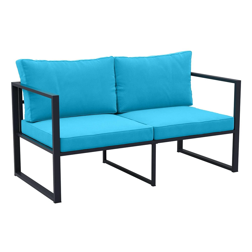 CorLiving Delia 4-Piece Rust Resistant Heavy-Duty Steel Frame Patio Conversation Set with Chairs and Loveseat with Cushions, and Coffee Table