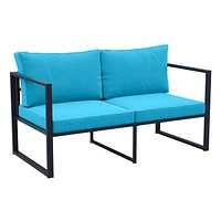 CorLiving Delia 4-Piece Rust Resistant Heavy-Duty Steel Frame Patio Conversation Set with Chairs and Loveseat with Cushions, and Coffee Table