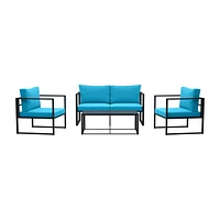 CorLiving Delia 4-Piece Rust Resistant Heavy-Duty Steel Frame Patio Conversation Set with Chairs and Loveseat with Cushions, and Coffee Table