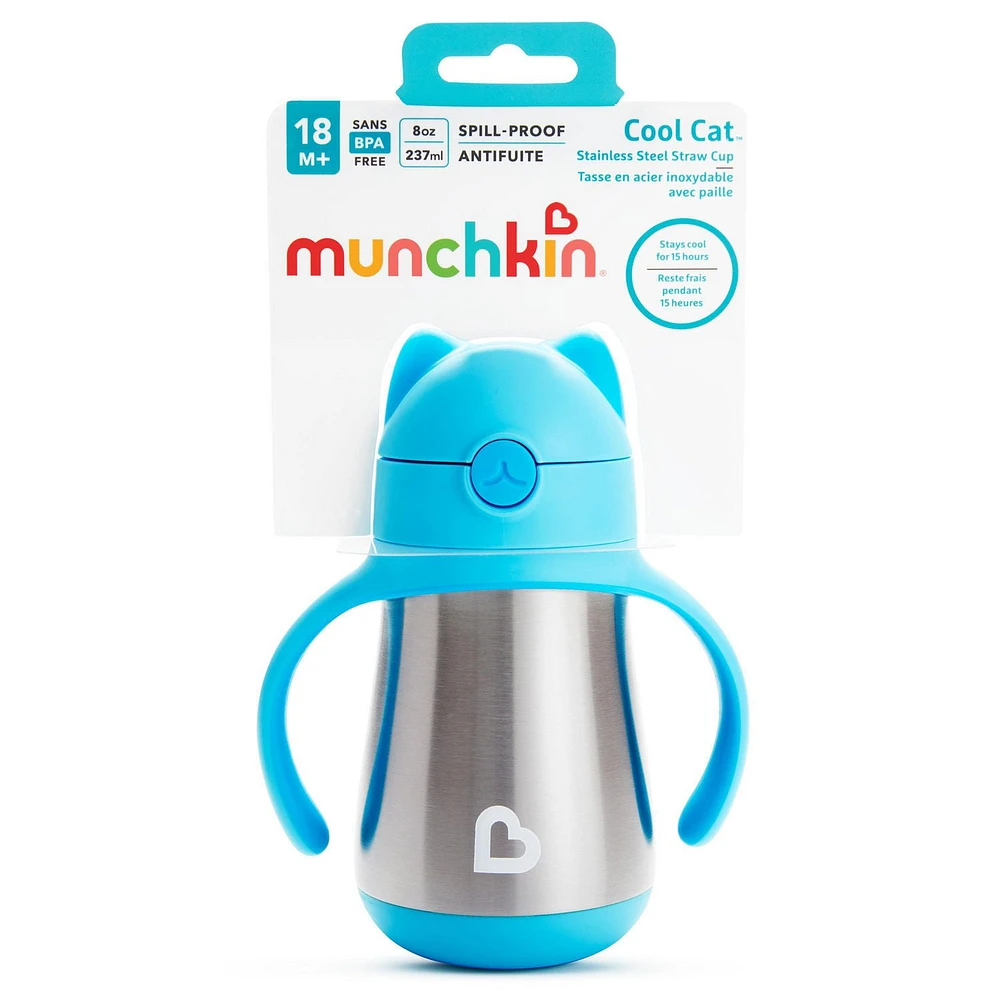 Munchkin Cool Cat™ Stainless Steel Straw Cup, 8oz, Blue