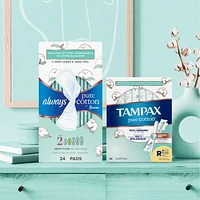 Tampax Pure Cotton Tampons, Contains 100% Organic Cotton Core, Super Absorbency, Unscented, 24CT