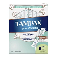 Tampax Pure Cotton Tampons, Contains 100% Organic Cotton Core, Super Absorbency, Unscented, 24CT