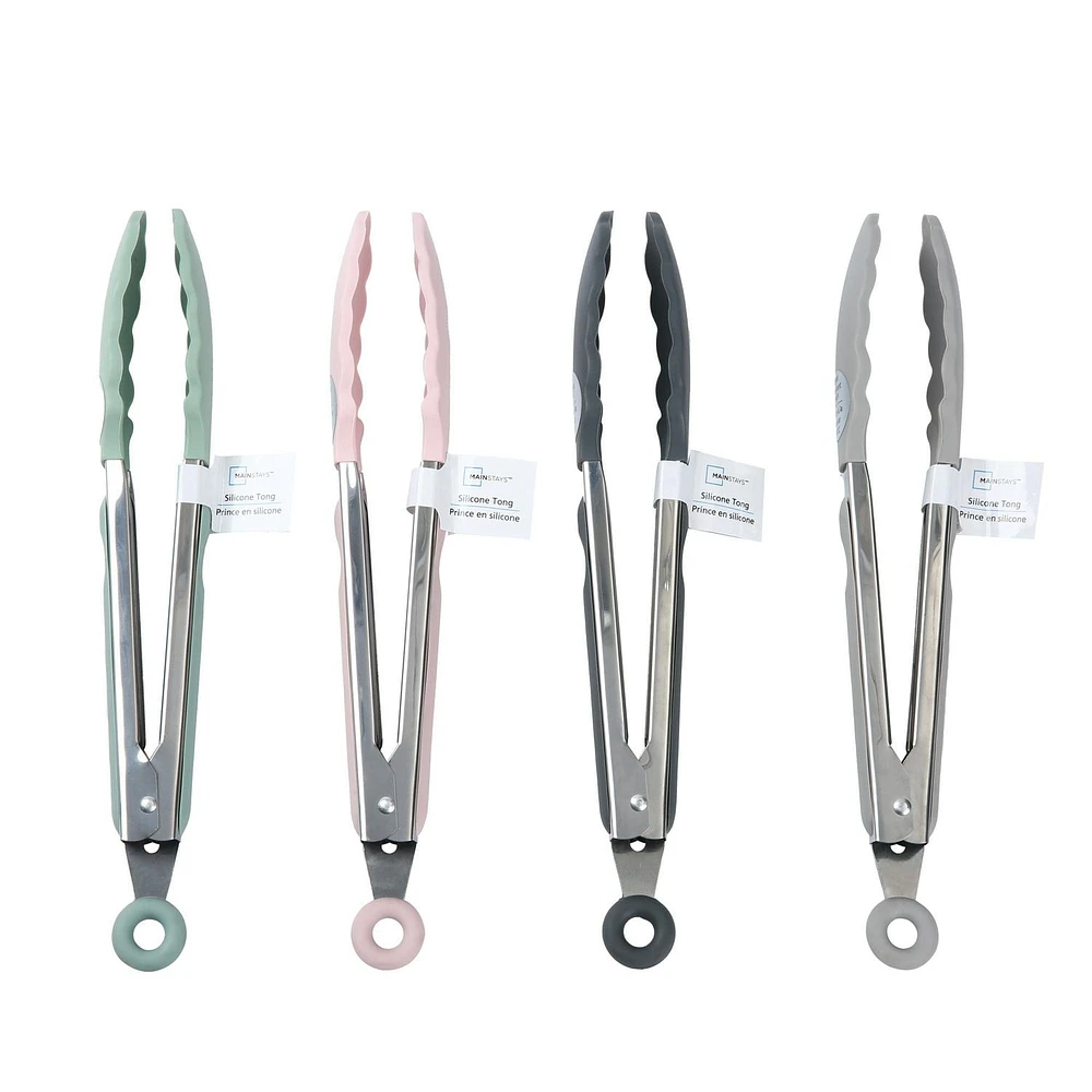 Mainstays 9" Stainless Steel Locking Tongs with Silicone Head, Mainstays 9" Locking Tongs