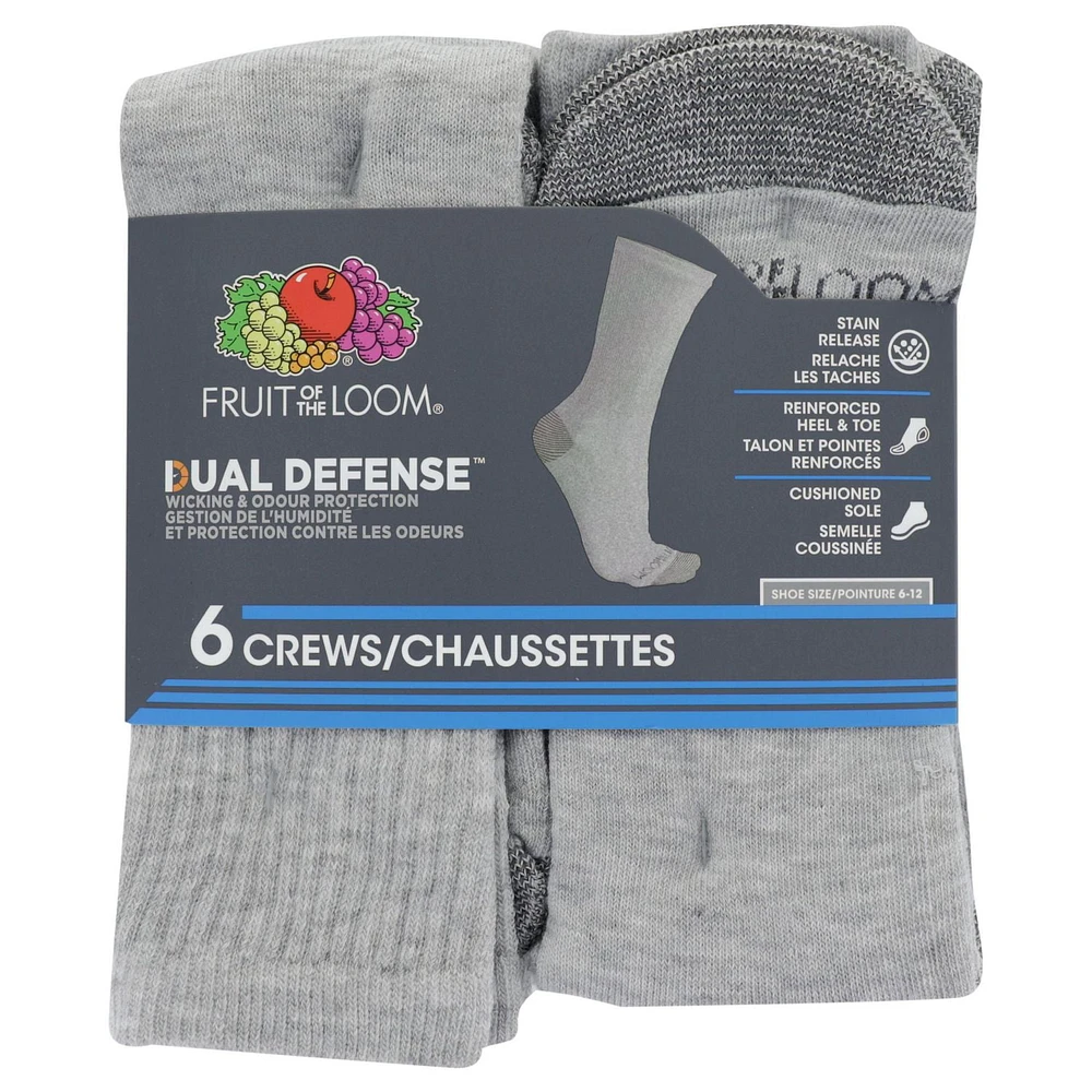 Fruit of the Loom Men's Dual Defense Crew Socks 6 Pair