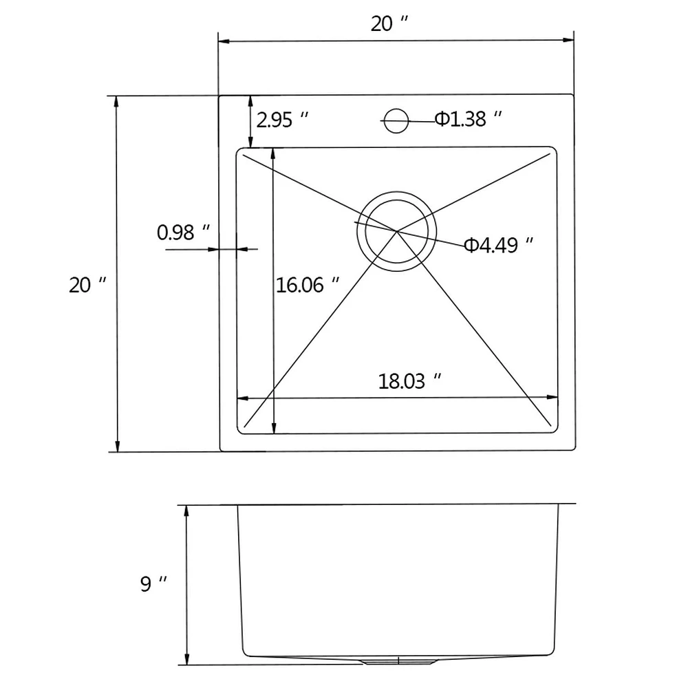 American Imaginations 20-in. W CUPC Approved Brushed Nickel Laundry Sink With 1 Bowl And 18 Gauge AI-31733