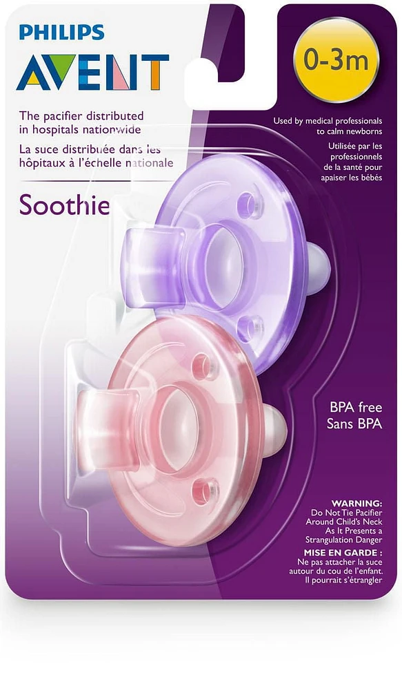 Philips Avent Soothie Pacifier 0-3m, Pink /Purple, 2 pack, SCF190/02