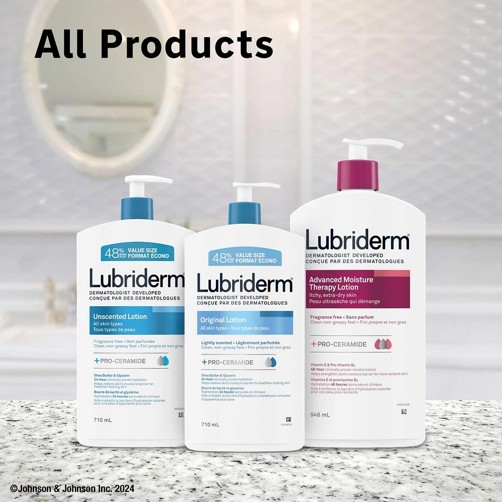 Lotion Lubriderm Advanced Moisture Therapy - Vitamine E, provitamine B5, procéramides, peau sèche, sans parfum 946 ml