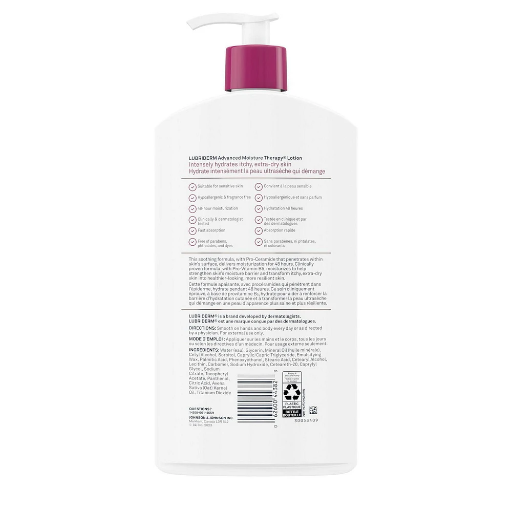 Lotion Lubriderm Advanced Moisture Therapy - Vitamine E, provitamine B5, procéramides, peau sèche, sans parfum 946 ml