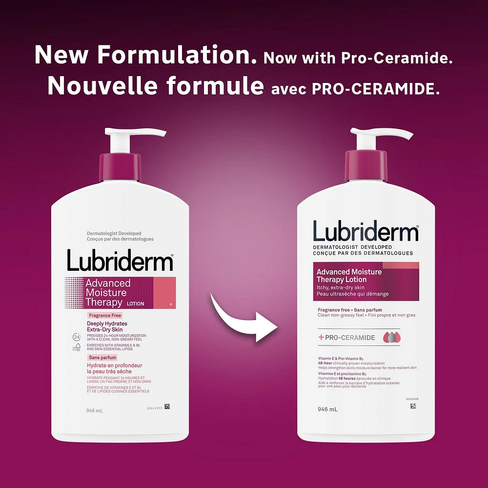 Lotion Lubriderm Advanced Moisture Therapy - Vitamine E, provitamine B5, procéramides, peau sèche, sans parfum 946 ml