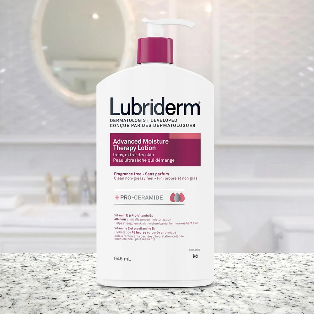 Lotion Lubriderm Advanced Moisture Therapy - Vitamine E, provitamine B5, procéramides, peau sèche, sans parfum 946 ml