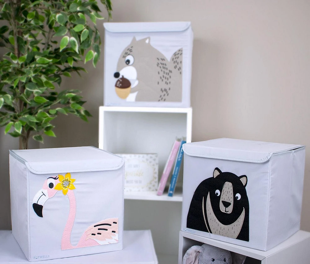 Potwells - Baby Kids Toddler - Cube Toy Storage Box with Lid - Squirrel