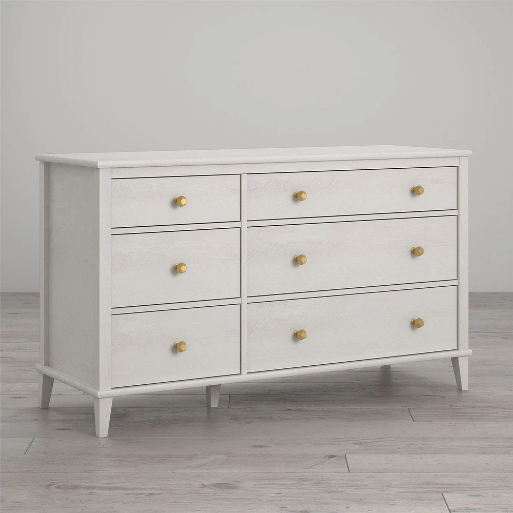 Little Seeds Monarch Hill Poppy White 6 Drawer Dresser, Grey Drawers