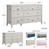 Little Seeds Monarch Hill Poppy White 6 Drawer Dresser, Grey Drawers