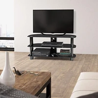 CorLiving Laguna Black Glass and Metal TV Stand with Open Shelves for TVs up to 48" - Sleek Small TV Stand for Living Room