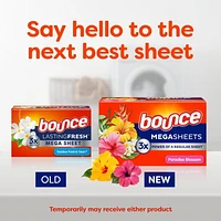 Bounce Mega Dryer Sheets, Paradise Blossom, Mega Fabric Softener Sheets with Static Control, Wrinkle Reduction, Extra Softness, Lasting Scent, Repels Lint, 120CT