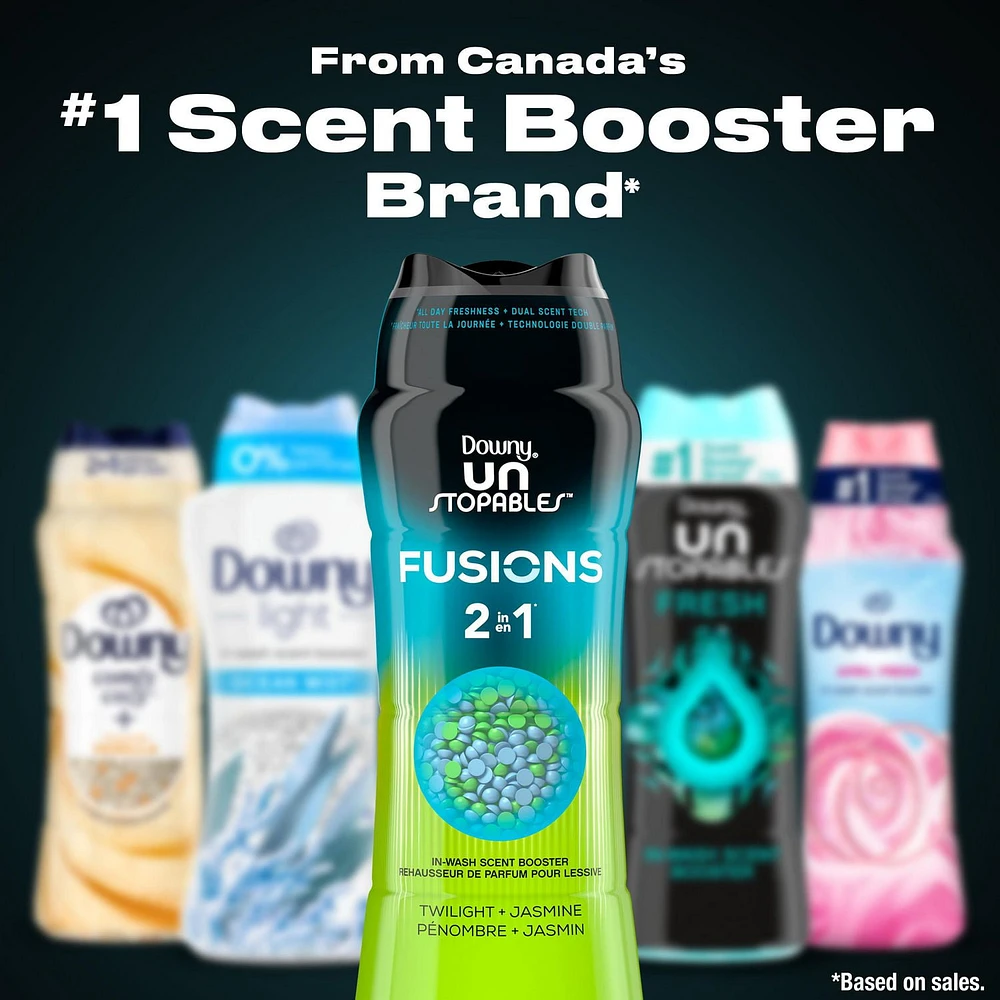 Downy Unstopables Fusions In-Wash Laundry Scent Booster Beads, Twilight and Jasmine Scent, 2-in-1 All Day Freshness, 303G