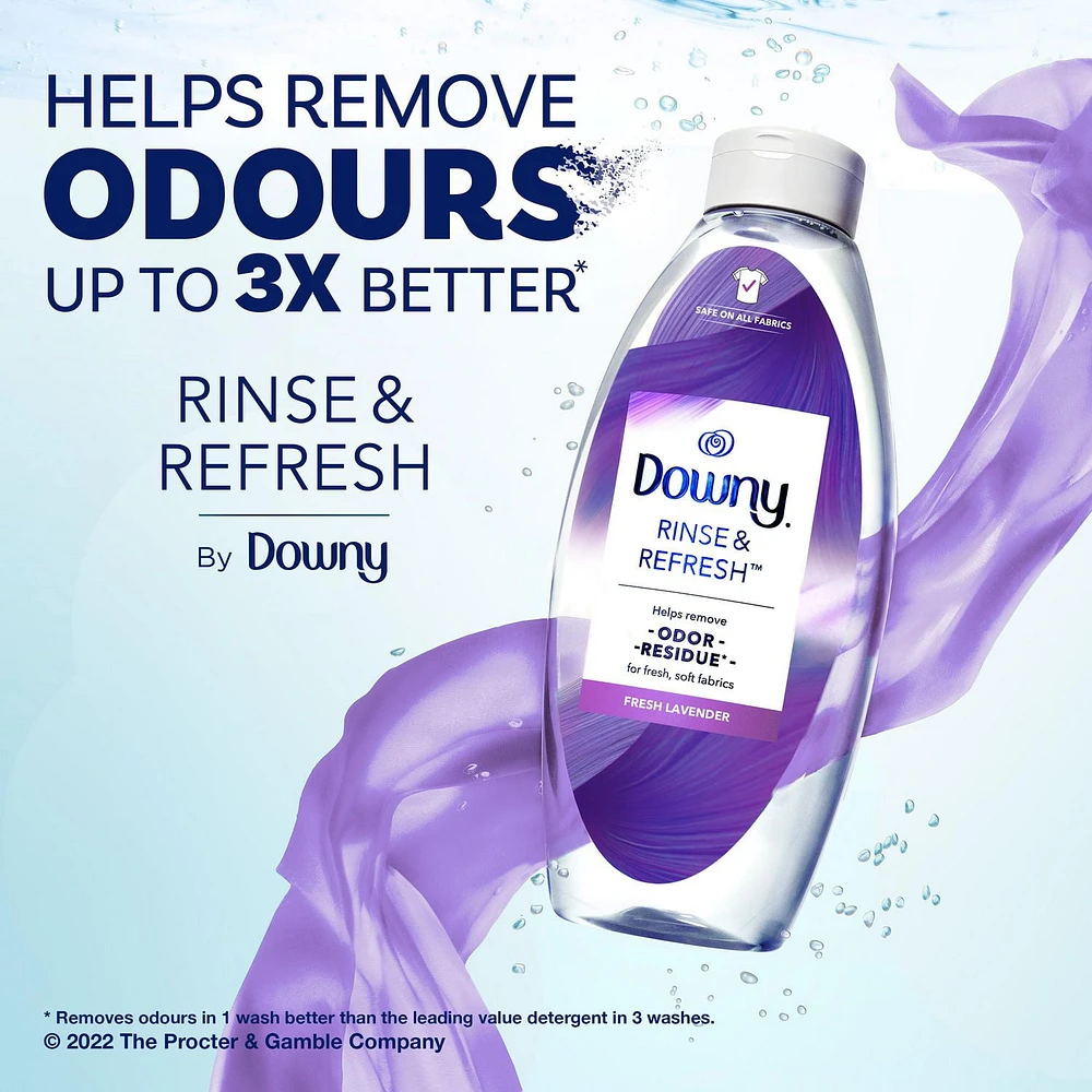 Downy Purifying Rinse Laundry Odour Remover and Fabric Softener, Fresh Lavender fl oz., Safe On All Fabrics, HE Compatible, 1.09L