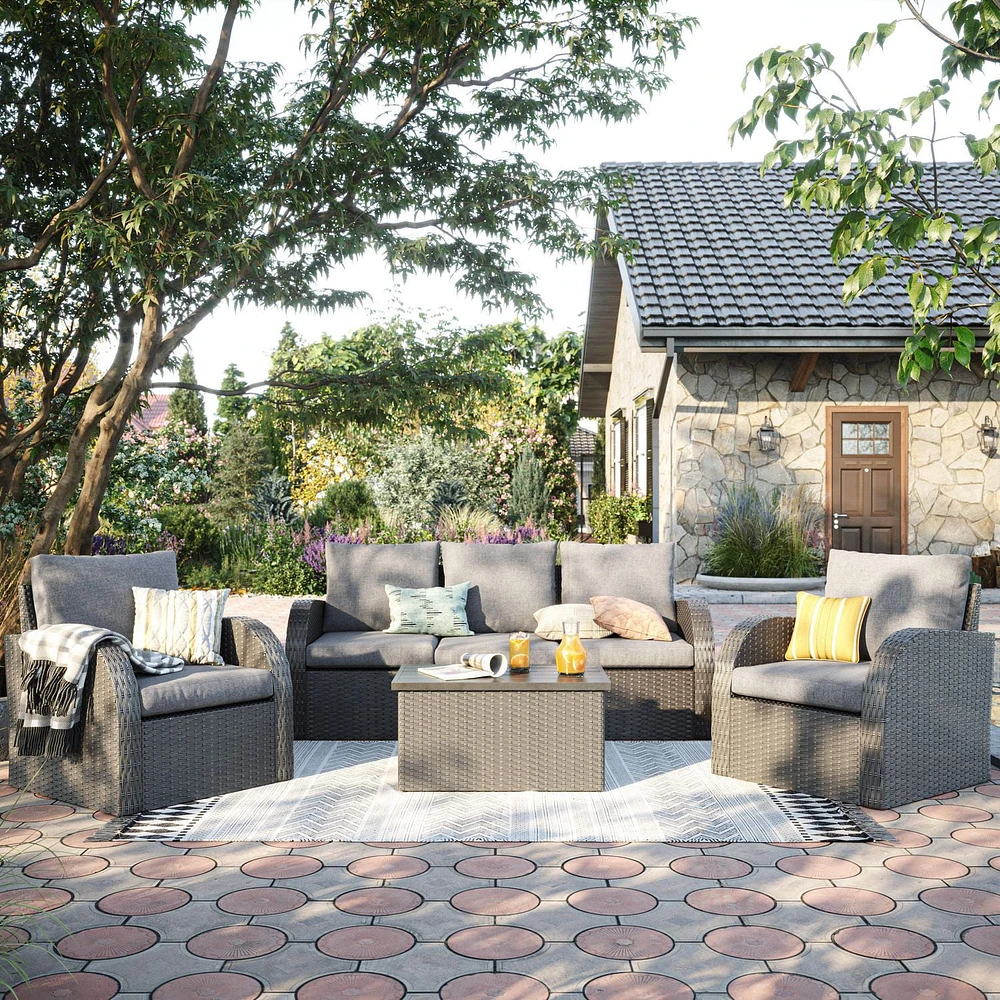 Brisbane Rust-Resistant Wicker Left Arm Patio Sectional Piece with Cushions