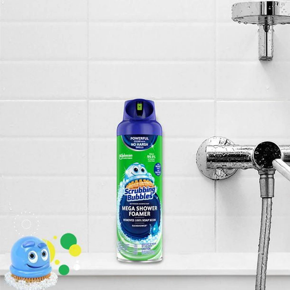 Scrubbing Bubbles® Mega Shower Foamer, Removes Soap Scum from Tubs, Shower Walls and More, Rainshower Scent, 567g, 567g, Rainshower Scent