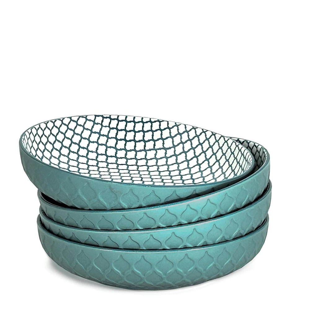 BIA S/4 Textured Shallow Bowls, Teal