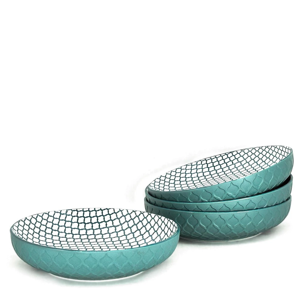 BIA S/4 Textured Shallow Bowls, Teal