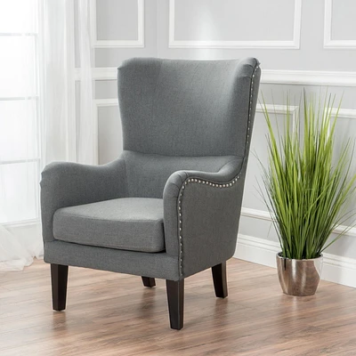 Lorenzo Charcoal Fabric Hi-Back Studded Chair