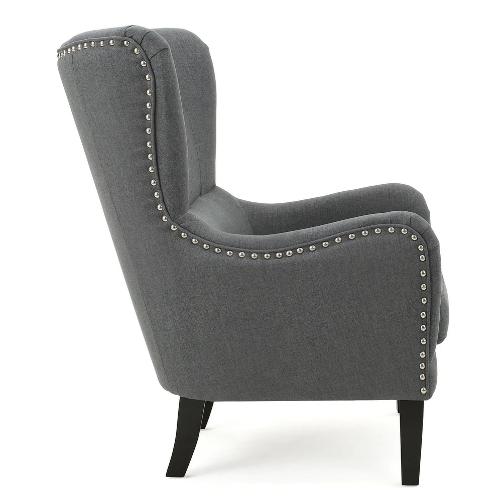 Lorenzo Charcoal Fabric Hi-Back Studded Chair