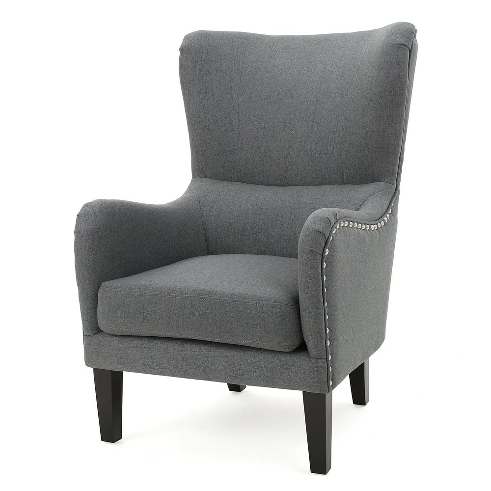 Lorenzo Charcoal Fabric Hi-Back Studded Chair