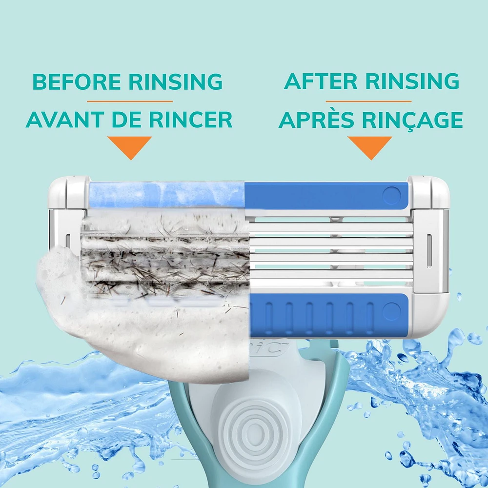BIC EasyRinse Anti-Clogging, Refillable Women's Razors With 4 Blades, 1 Razor Handle and 3 Refill Razor Cartridges Razor Kit, 1 Handle + 3 Cartridges