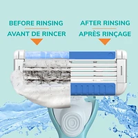 BIC EasyRinse Anti-Clogging, Refillable Women's Razors With 4 Blades, 1 Razor Handle and 3 Refill Razor Cartridges Razor Kit, 1 Handle + 3 Cartridges