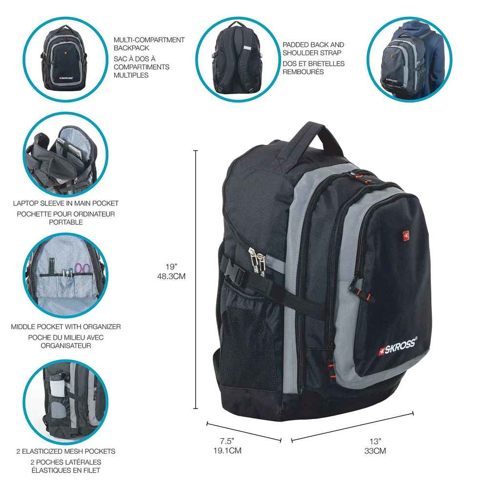 SKROSS  Back Pack, Assembled product dimensions: L 13.00 inches x W 8.00 inches x H 19.00 inches x W 1.75 pounds