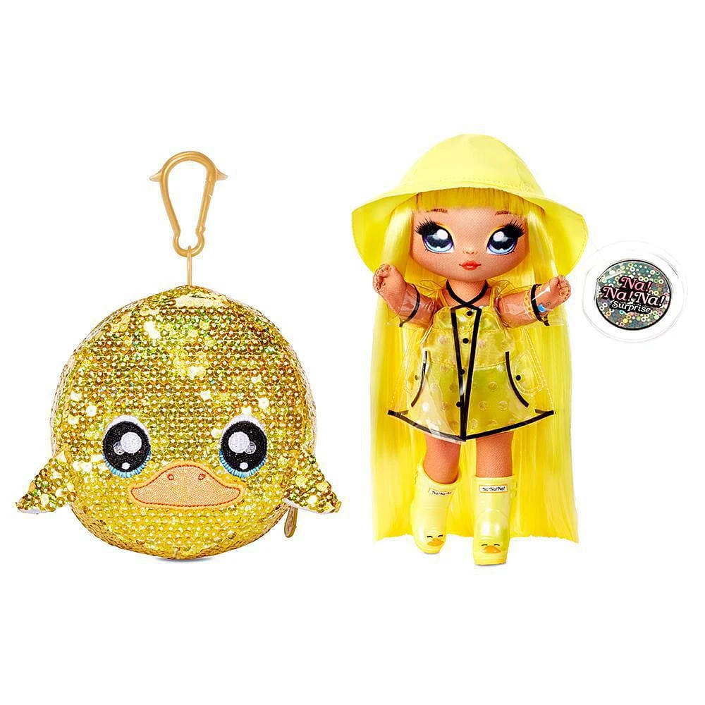 Na Na Na Surprise 2-in-1 Fashion Doll and Sparkly Sequined Purse Sparkle Series – Daria Duckie, 7.5" Raincoat Doll