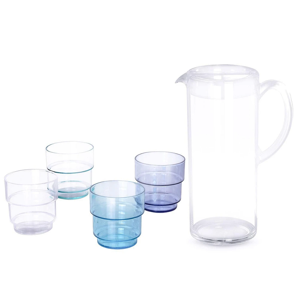 Acrylic Tea/Water Jug 1.6L and 4 Stacking Tumblers