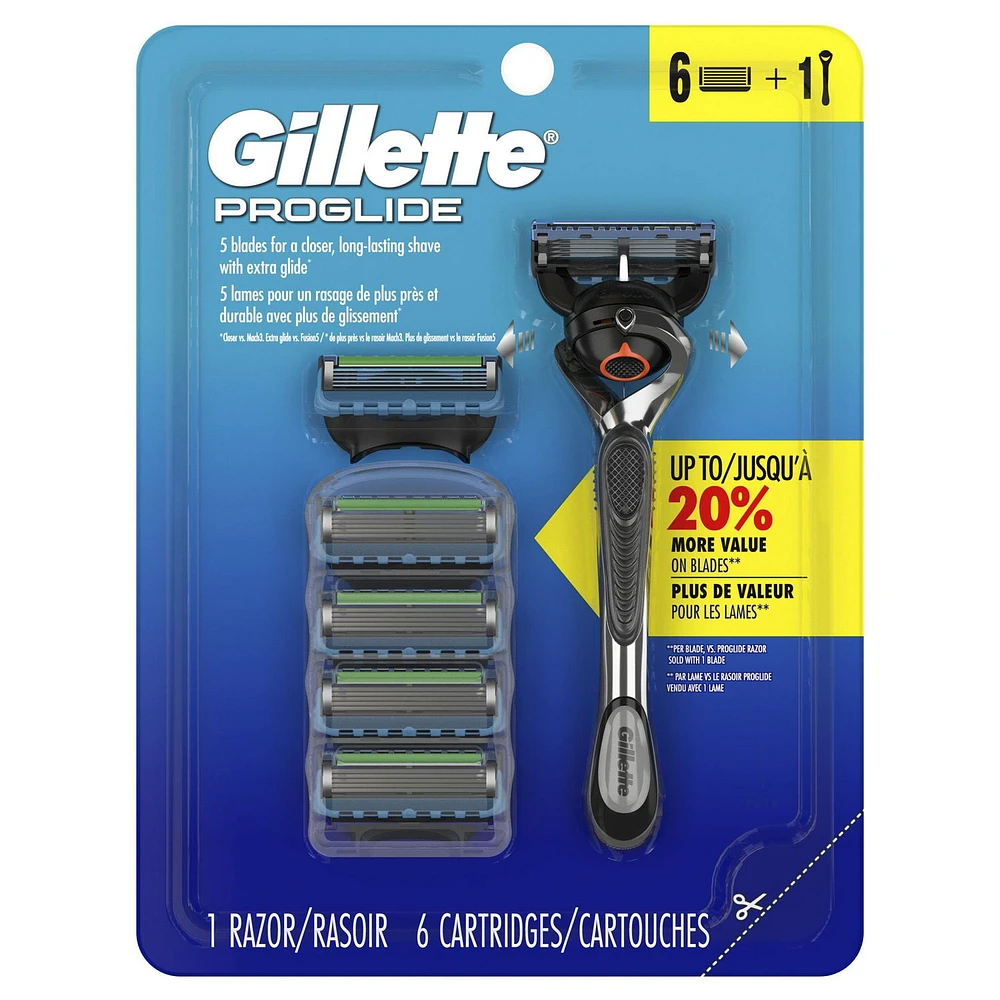 Gillette ProGlide Men's Razor, Handle + 6 Blade Refills