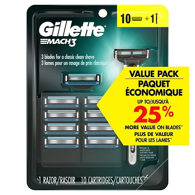 Gillette Mach3 Men's Razor, Handle + 10 Blade Refills