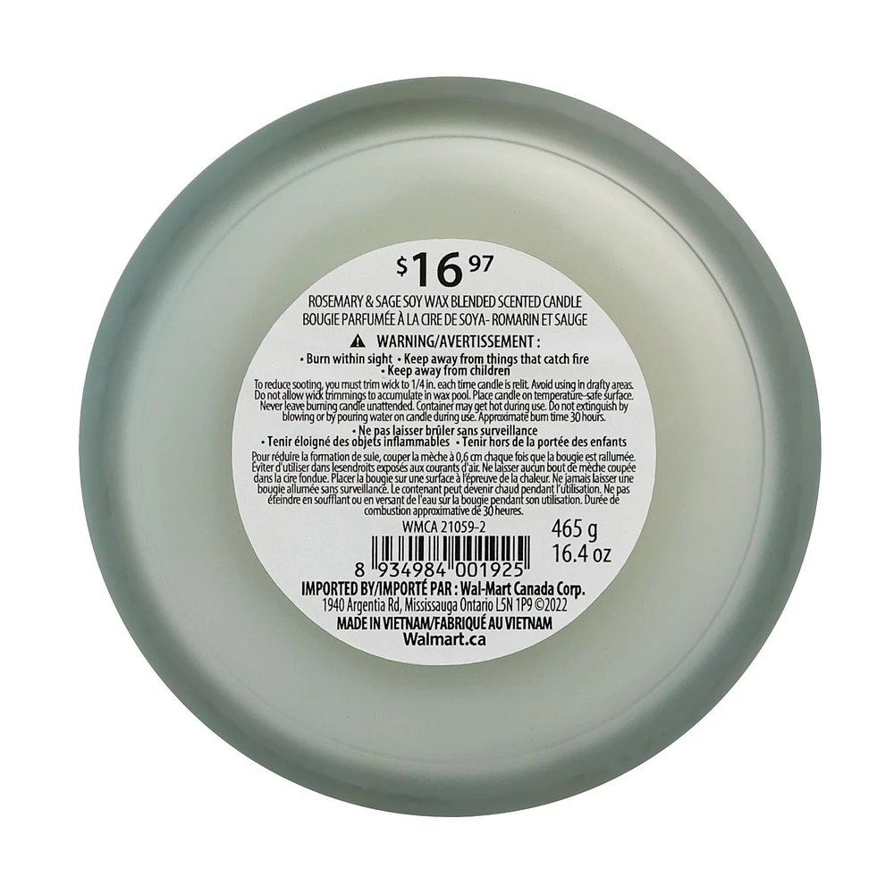 Botanical Light 16.4OZ Rosemary & Sage Soy Wax Blended Scented Candle,3 cotton wick, · 16.4oz<br>· 465g<br>· 1 pack