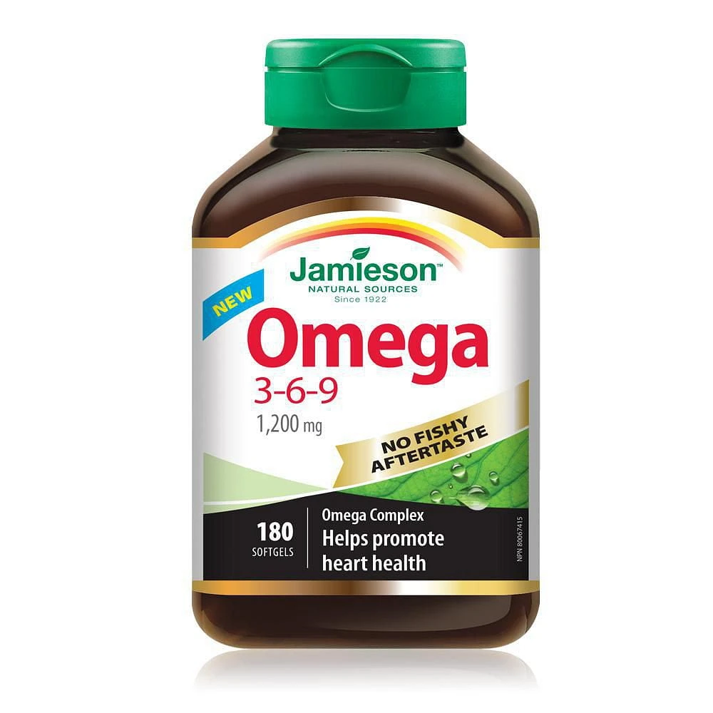 Jamieson No Fishy Aftertaste Omega 3-6-9 1,200mg Softgels, 180 softgels