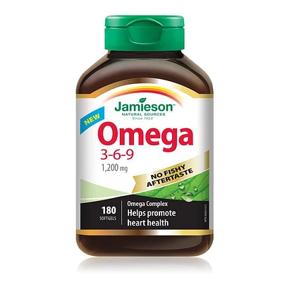 Jamieson No Fishy Aftertaste Omega 3-6-9 1,200mg Softgels, 180 softgels