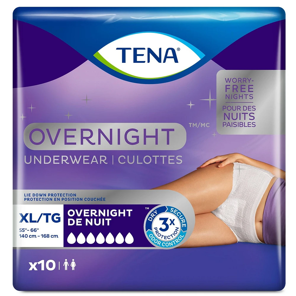 TENA Incontinence Underwear, Overnight Protection, Xlarge, 10 Count, 10 count