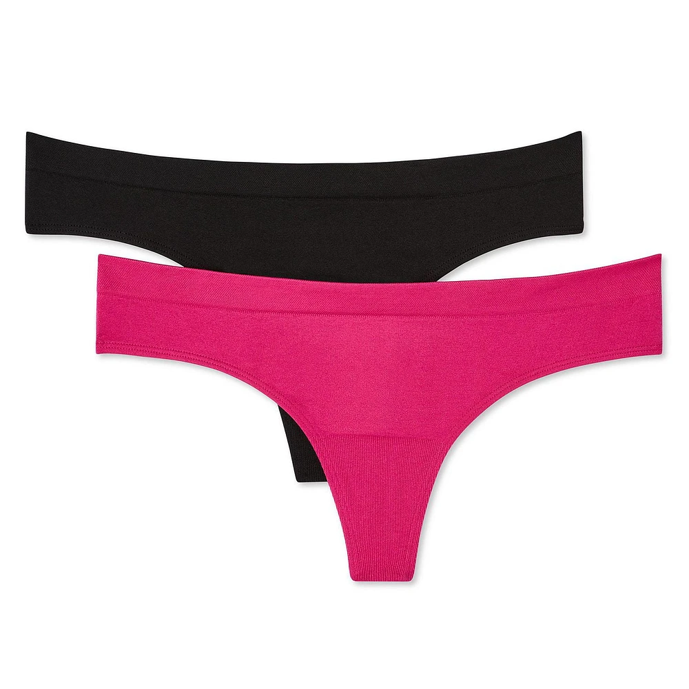 No Boundaries Women's Seamless Thong 2-Pack, Sizes S-XXL