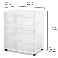 Sterilite Wide 3 Drawer Cart-  Aqua