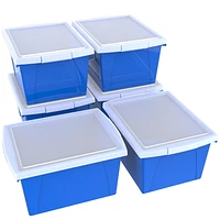 Storex 4 Gallon (15L) Classroom Storage Bin with Lid, Blue, 6-Pack