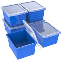 Storex 4 Gallon (15L) Classroom Storage Bin with Lid, Blue, 6-Pack