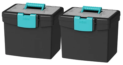 Storex File Storage Box, with XL Storage Lid, Black/Teal, 2-Pack