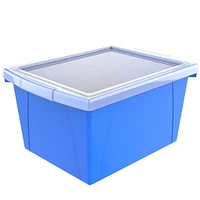 Storex 4 Gallon (15L) Classroom Storage Bin with Lid, Blue, 6-Pack