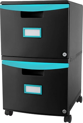 Storex 2-Drawer Filing Cabinet+Lock And casters/Black-Teal