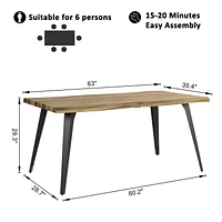 Homy Casa 63 Inch 5 Pieces Dining Sets - Rectangular Table and 4 Side Chairs with Upholstery Seat Metal Legs for Dining Room Kitchen