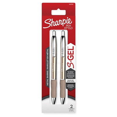 Sharpie S-Gel, Sleek Metal Barrel, Medium Point (0.7mm), Black Ink, 2 Count, Gel Pen