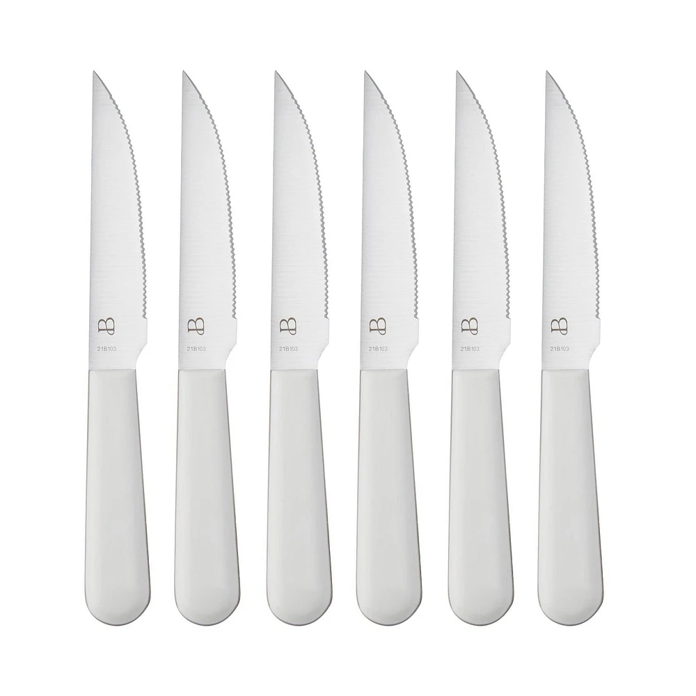 Beautiful 12 Piece Knife Block Set with Soft-Grip Ergonomic Handles White and Gold by Drew Barrymore